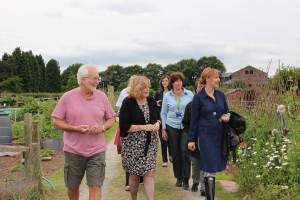 Photos ©BreconBeaconsNationalParkAuthority  Future Directions Commissioner Sophie Howe touring the allotments in Brecon with local branch of charity Mind and Chair Mel Doel, Brecon Beacons National Park Authority. 
