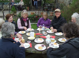 Some festivals arrange tea and cakes after the walk (Talgarth Walking Festival)